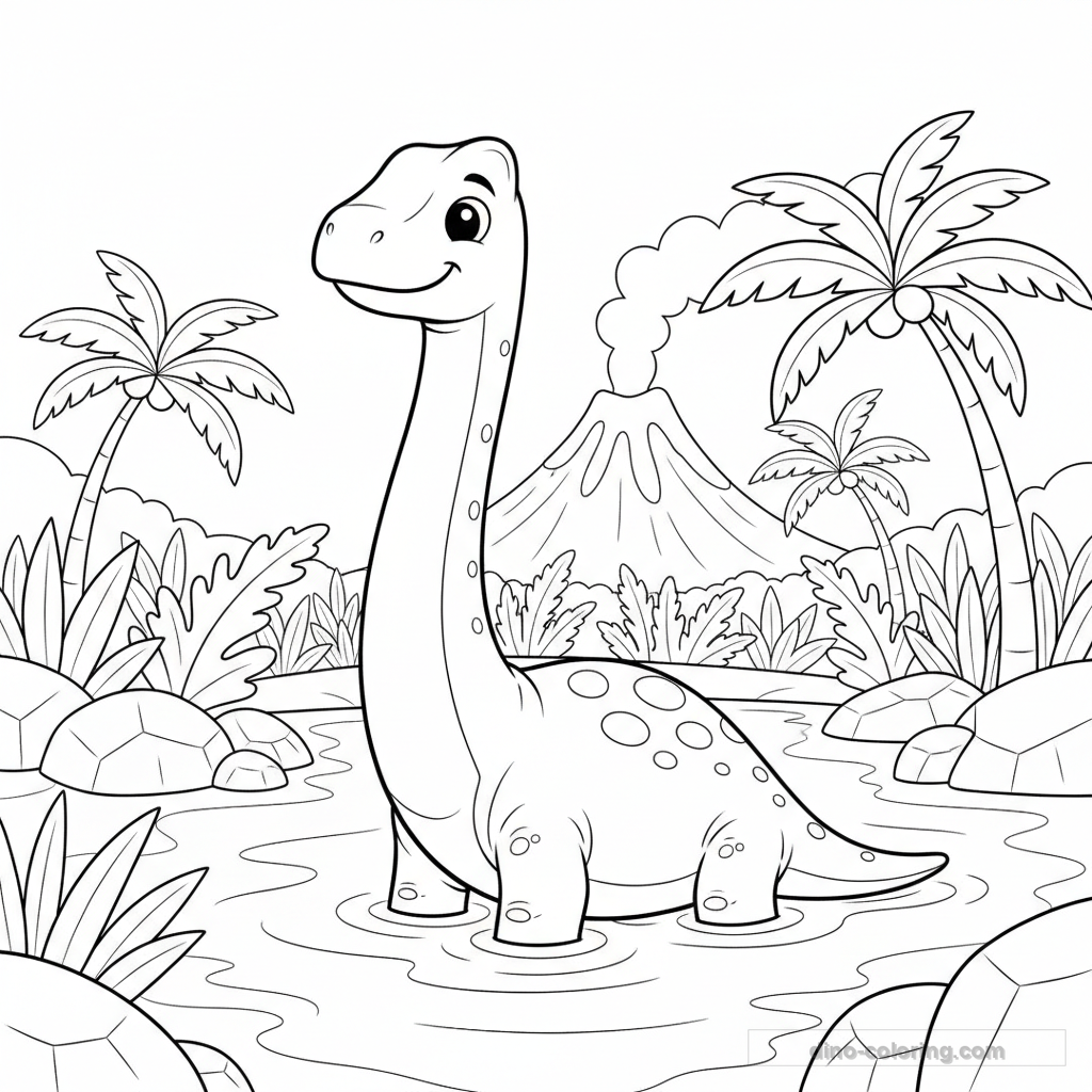 Disegno Brachiosaurus in Lake da Colorare #2