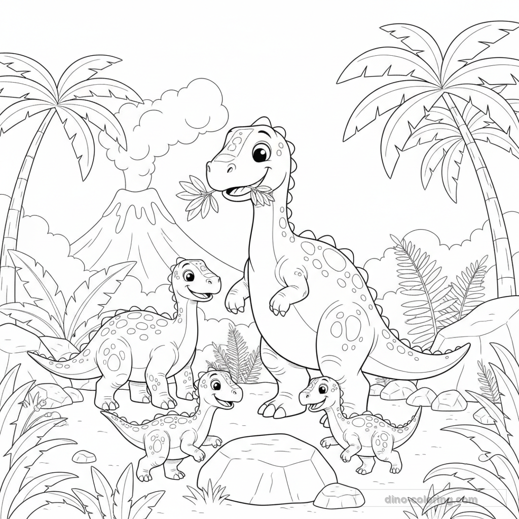 Disegno Iguanodon Family da Colorare #3